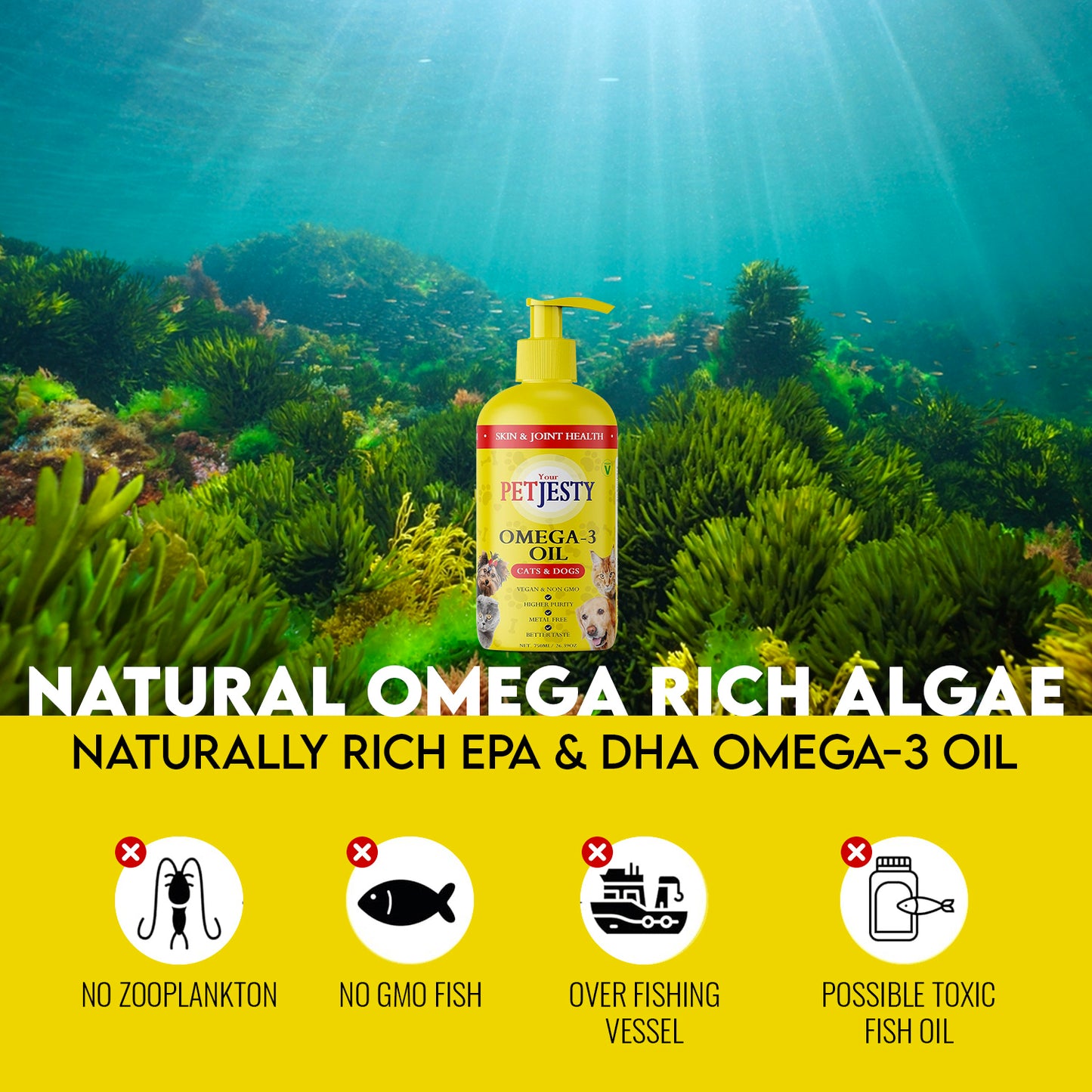 PetJesty Pure: Superior Vegan Omega 3 Oil for Ultimate Pet Wellness & Vitality